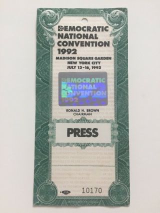 1992 Democratic National Convention President Bill Clinton Press Credential Pass