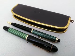 Vintage Pelikan 140 Gunther Wagner Fountain Pen 14k Gold Ef Nib & Mechanical Pen