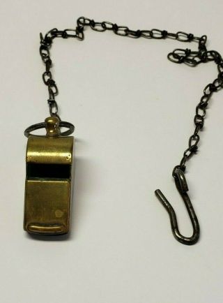Antique Vintage Brass Whistle With Chain 19 " Long