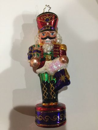 Christopher Radko Nutcracker Ornament Handblown Glass Glitter Christmas Decor
