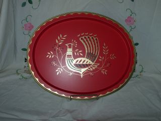 Vintage Fabcraft Retro Peacock Oval Serving Tray 14 1/2 "