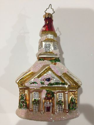 Christopher Radko Chapel Ornament Handblown Glass Glitter Christmas Decor