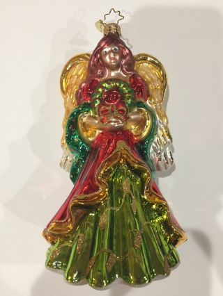 Christopher Radko Angel Ornament Handblown Glass Glitter Christmas Decor