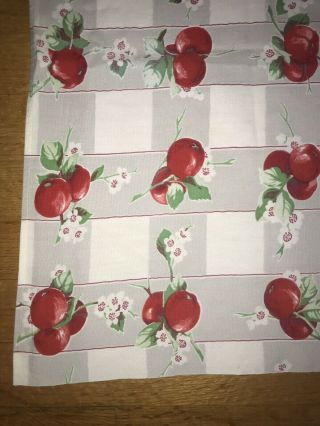 Vtg Tablecloth Cotton Wilendur Square Red Apple Flower Checked 44x40