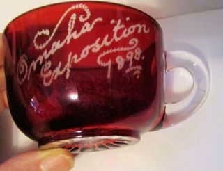 1898 Omaha Nebraska Exposition Souvenir Ruby Flash Cup,  Birdena E Campbell