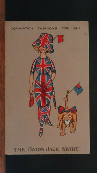 Reg Carter Comic Postcard: Coronation Fashions For 1911,  Union Jack & Dachshund
