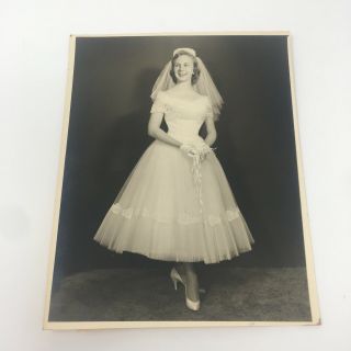Vintage 1957 Black White 8x10 Photo Woman Formal Dress Wedding Dance Stubbe