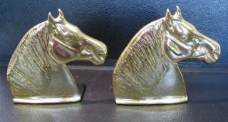 Vintage Virginia Metalcrafters Cast Brass Percheron Horse Head Bookend Set Of 2