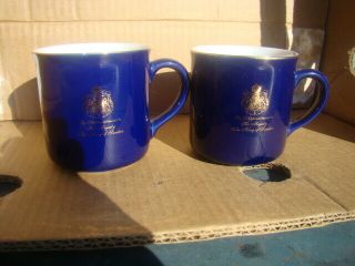 Two Gevalia Coffee Mugs His Majesty The King Of Sweden Cobalt Blue W/gold Trim