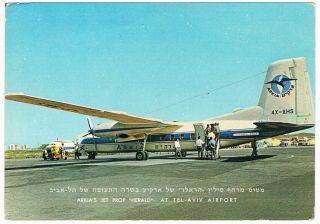 Postcard Arkia Airline Issue Handley Page Dart Herald Airport Aviation