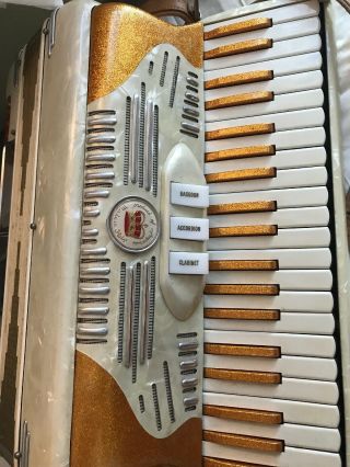 Vintage Accordion Made In Italy Mother Of Pearl Gold 1615 With Case 3