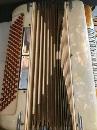 Vintage Accordion Made In Italy Mother Of Pearl Gold 1615 With Case 4