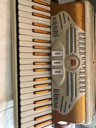 Vintage Accordion Made In Italy Mother Of Pearl Gold 1615 With Case 7