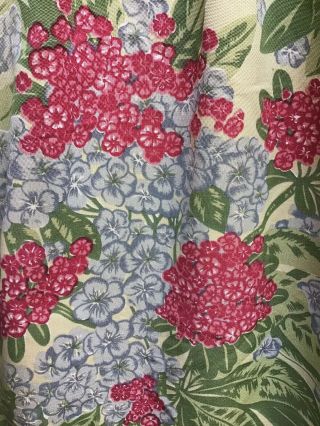 Vintage Barkcloth Era Fabric Drapery Panel Lined Summer Floral Pinks Greens 1950