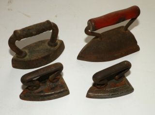 (4) Vintage Mini Sad Irons 2 " To 3.  5 "