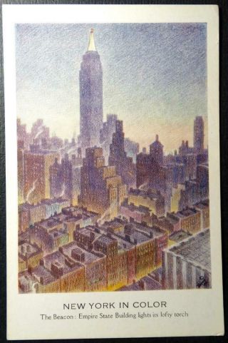 Postcard York In Color - The Beacon Empire State Building Lights Lofty Torch