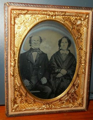 Big Quarter Plate Ambrotype Couple,  Man Has Painted In Blue Eyes,  Kind Of Weird