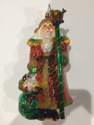 Christopher Radko Santa Ornament Handblown Glass Glitter Christmas Decor