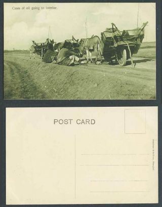 China Old Postcard Cases Of Oil Going To Interior Chinese Donkey Carts,  Shanghai