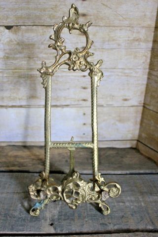 Vintage Solid Brass Ornate Victorian Display Easel 15 " Art Stand Sign Holder