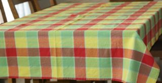 Vintage Cotton Tablecloth Plaid Yellow Green Red 1950s No Holes/stains 50 X 63