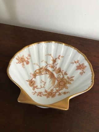 Vintage Limoges Small Scallop Shell Dish With Gold Rim And Decoration