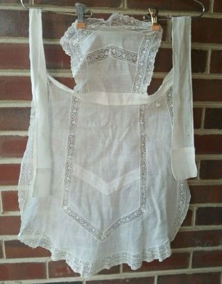 Vintage Full Apron Sheer White Pin Pinafore Lace House Maid Wife