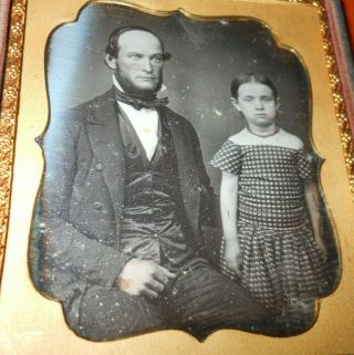1/6th Plate Daguerreotype Of Man And His Daughter In A Half Case