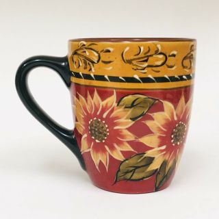 Pier 1 Imports Sunflower Hand Painted Terra - Cotta Coffee Mug Floral Tea Cup