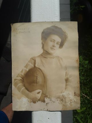 Antique Photo Of Iowa Girl Holding Football Iowa Football Hawkeyes Kinnick Rugby