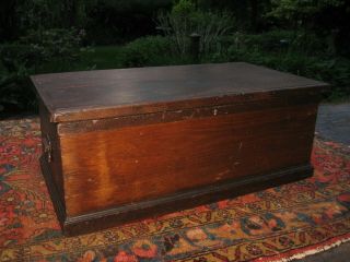 Antique Oak Wood Tool Box Vintage Wooden Chest Ornate Cast Iron Handles 1800s