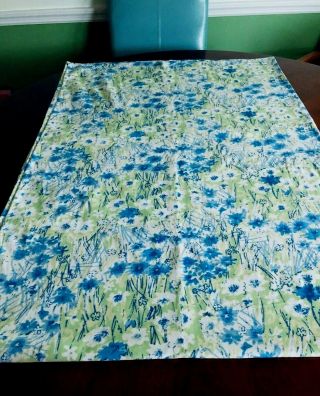 Vintage Vera Neumann Tablecloth Blue Green Floral Ladybug Logo 86x58