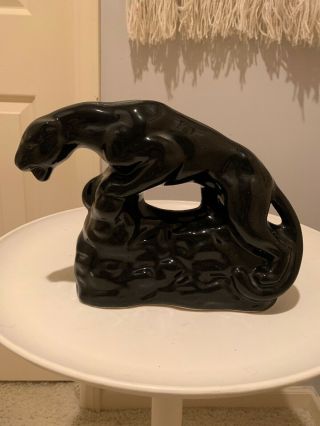 Vtg Mid Century Ceramic Black Panther Tv Lamp - No Light
