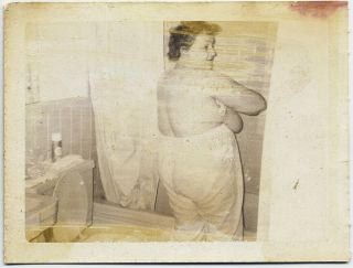 Heavy Older Woman Attempts To Hide Sagging Boobs In Bathroom Voyeur Polaroid