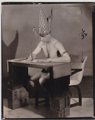 Vintage Silver Photograph 1930 Strange Male Nude Gay Int Mystical Hat Contact