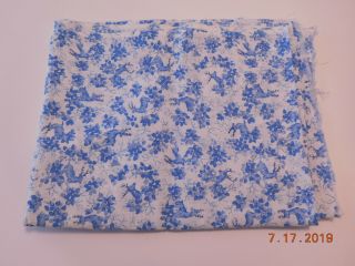 Vintage Open Feedsack Feedbag Quilt Fabric Blue Deer & Flowers White Background