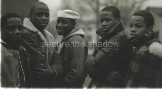 Vintage Photo: Five Adolescent African American Boys In Winter Jackets Outdoors