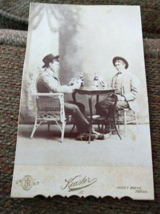 Honey Grove,  Texas Cabinet Card Of Beer Drinking Card Players,  Ca.  1890