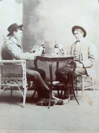 Honey Grove,  Texas Cabinet Card Of Beer Drinking Card Players,  ca.  1890 2