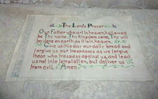 Vintage Betsy Ross Sampler " Lords Prayer " Sampler On Linen