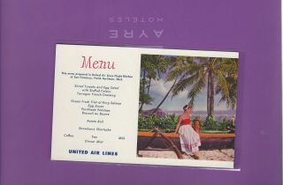 United Airlines Issued Hawaii Themed 50s Menu Postcard 1