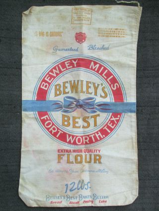Vintage 1930s Bewleys Best Flour Sack W Santa Claus Doll Pattern Forth Worth,  Tx