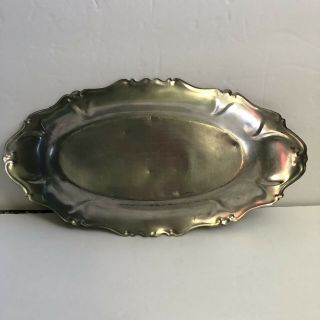 Oval Vintage Solid Pewter Serving Platter Plate Tray Art 1221
