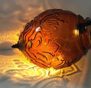 Vintage Retro Amber Glass Hanging Swag Chandelier Globe Light Lamp