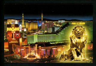 Nevada,  Nv Postcard Mgm Grand Hotel Casino Las Vegas Night View Chrome
