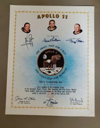 Nasa Apollo 11 Grumman Team Certificates & Letter Dated September 30,  1969