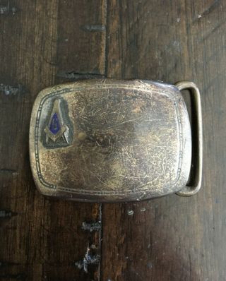 Antique Freemason Masonic Higkok Sterling Silver Belt Buckle