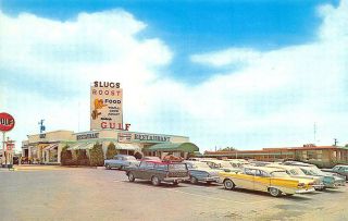 Camp Hill Pa Slugs Restaurant Gulf Gas Station Old Cars Postcard
