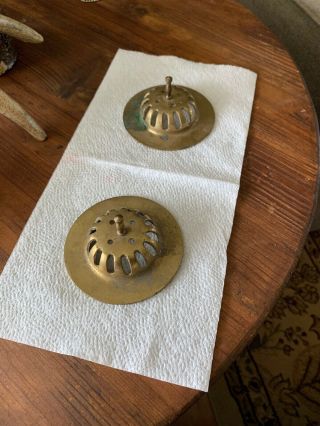 Vintage Cast Brass Matching Sink Drain Covers Raised With Handles Ornate Antique