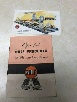 1933 Century Of Progress Exposition Gulf Oil Pamphlet & Postcard